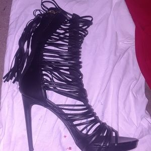 Black Wild Rose zip up gladiator heels ,10